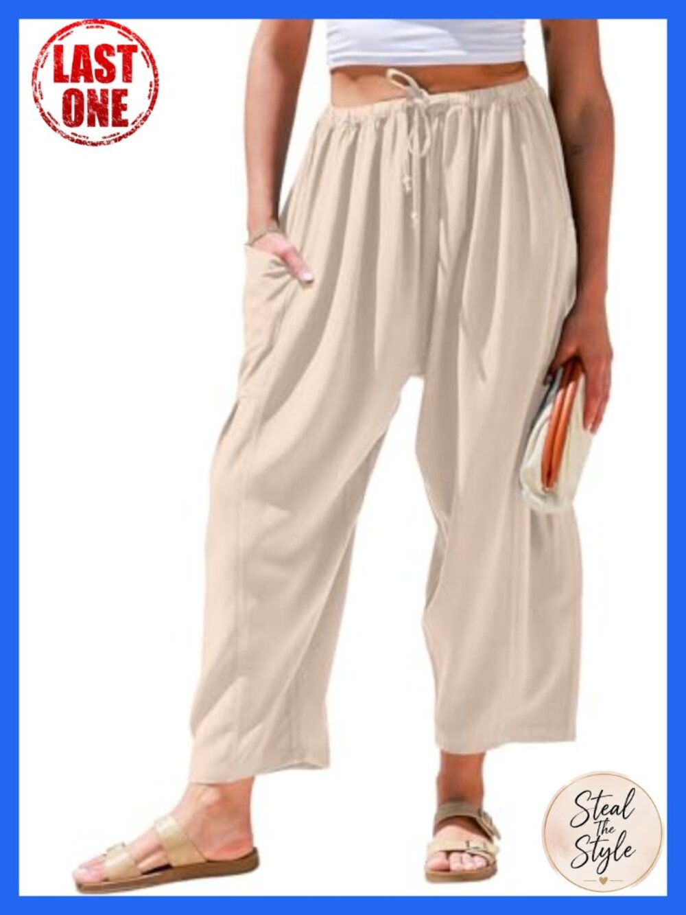 Womens Linen Wide Leg Casual Palazzo Harem Pants with Pockets
